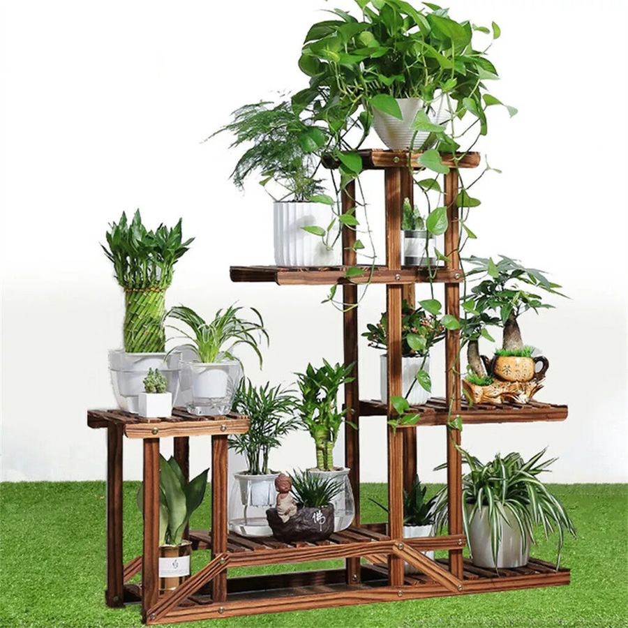 Buy Fin 6Tier Wood Flower Rack Plant Pots Stand Corner Shelf Storage ...