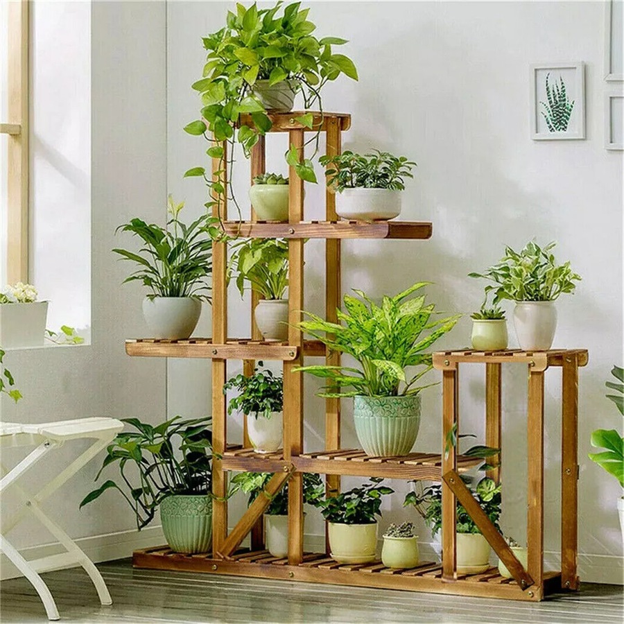 Buy Fin 6Tier Wood Flower Rack Plant Pots Stand Corner Shelf Storage ...