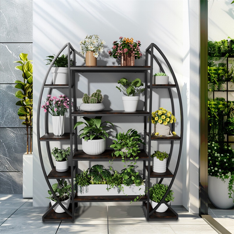 Fin 8 Tier Tall Large Plant Ladder Shelf Freestanding Flower Display Stand Bookshelf