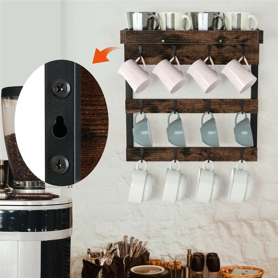 Fin Coffee Mug Holder Rustic Mug Rack Wall Mounted Cup Hangers For Kitchen Organizer