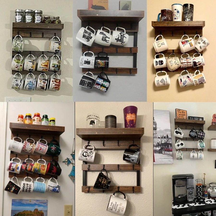 Fin Coffee Mug Holder Rustic Mug Rack Wall Mounted Cup Hangers For Kitchen Organizer