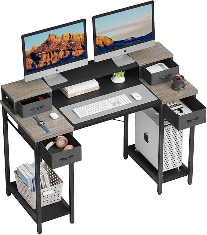 Buy Fin Computer Desk With 4 Drawers Office Desk With Monitor Stand ...