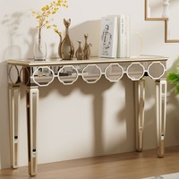 Fin Delicate Mirror Console Table Gold Trim Vanity Table With Stable Tapered Legs