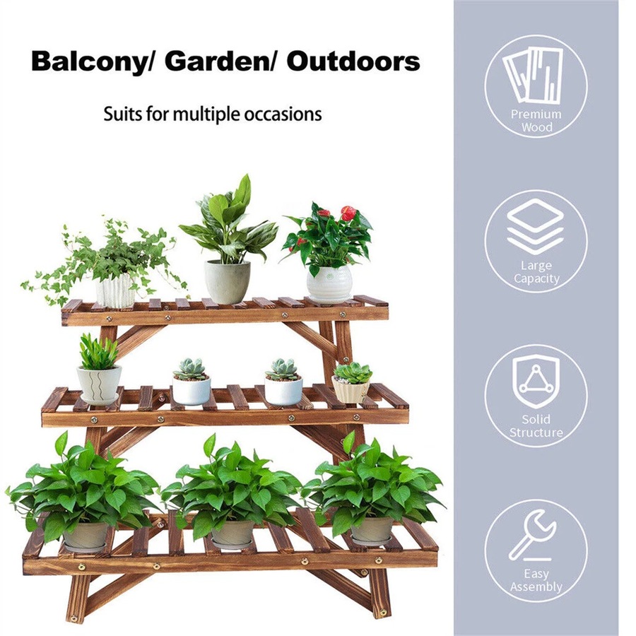 Buy Fin Diy 3 Tier Wide Ladder Plant Stand Outdoor Step Heavy Duty Wood ...