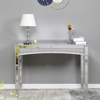Fin Elegant Mirrored Desk Silver Console Table Mirror Sofa Table With Crystal Inlay