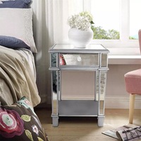 Fin Elegant Mirrored Glass Bedside Table Nighstand Side Table Cabinet Drawer & Shelf