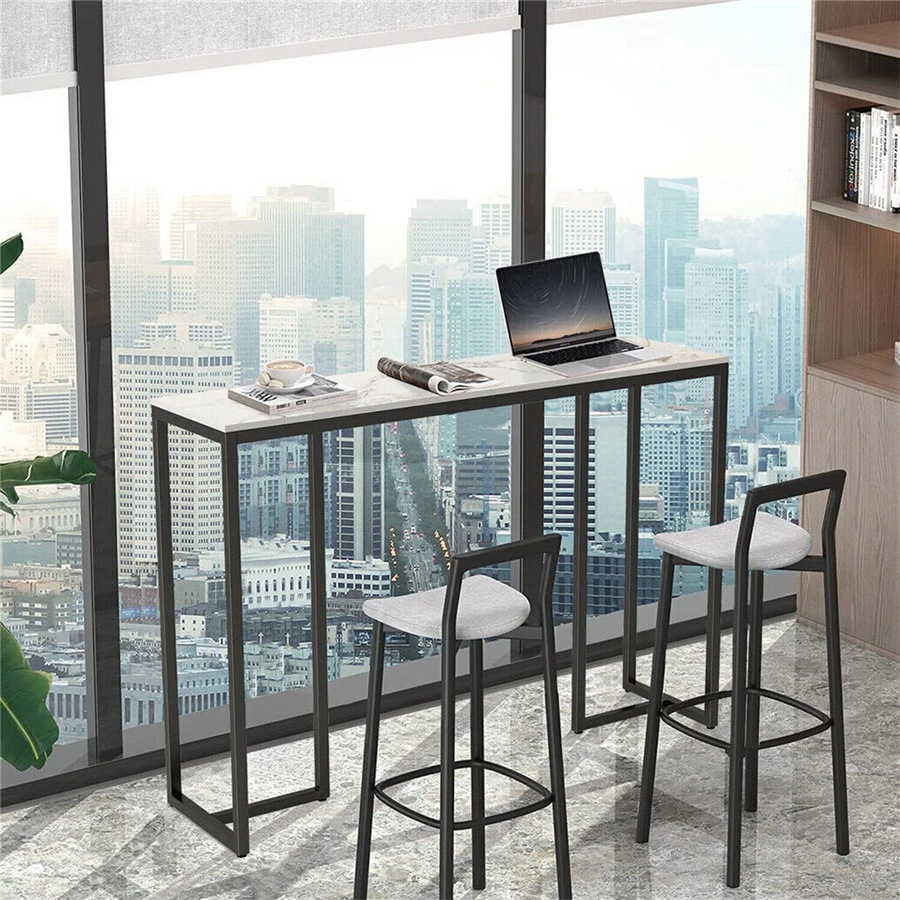 Fin Elegant White Marble Console Counter Table High Desk Pub Bar Table Scrach-Proof