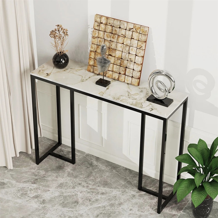 Fin Elegant White Marble Console Counter Table High Desk Pub Bar Table Scrach-Proof