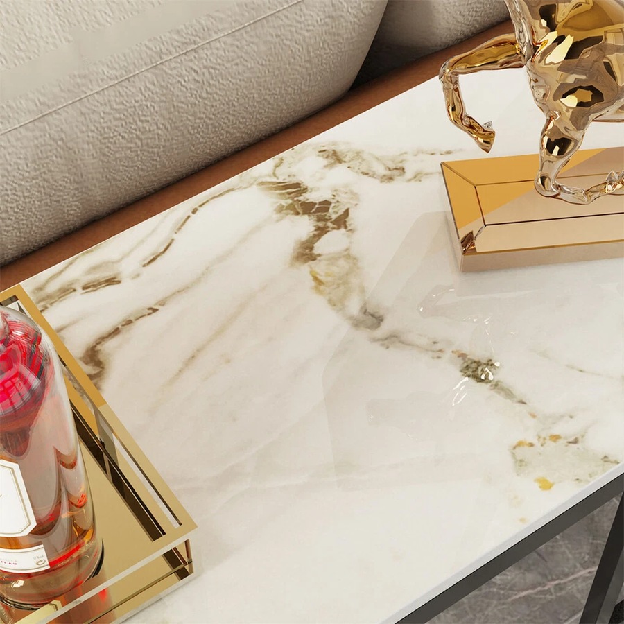 Fin Elegant White Marble Console Counter Table High Desk Pub Bar Table Scrach-Proof