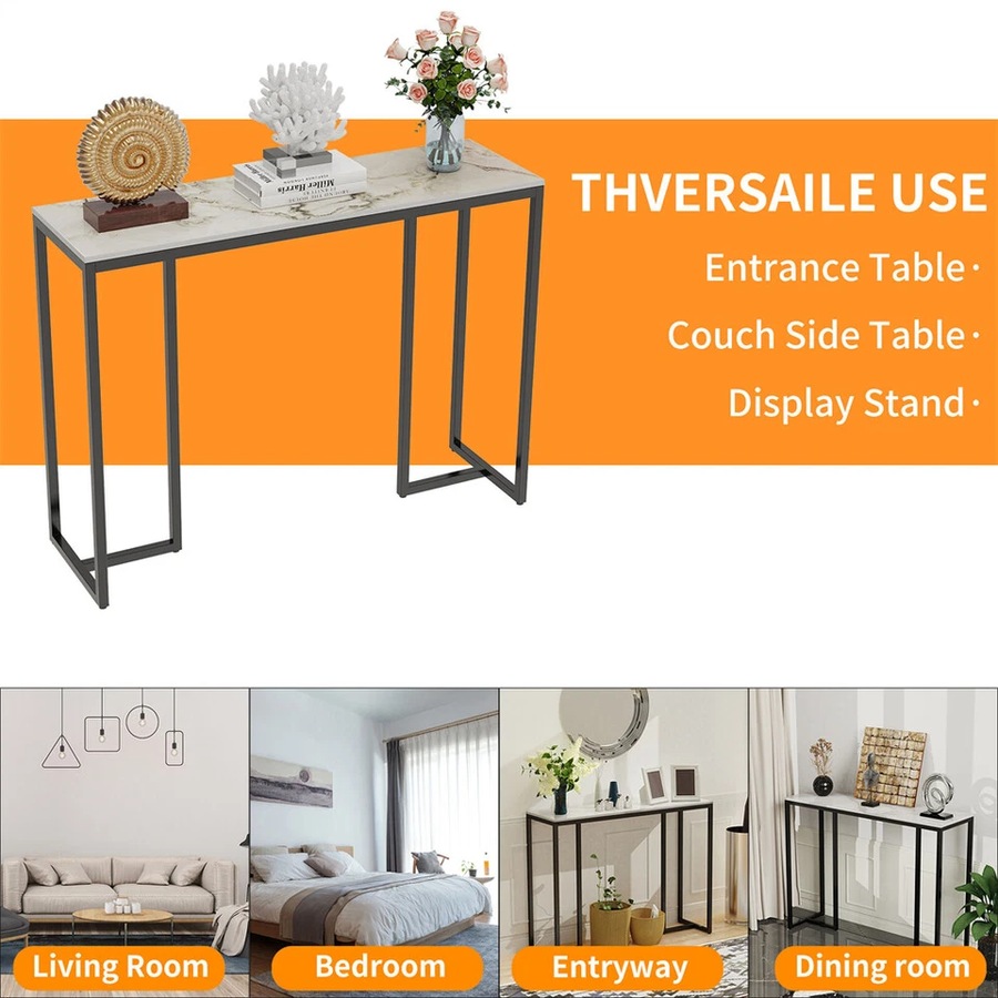 Fin Elegant White Marble Console Counter Table High Desk Pub Bar Table Scrach-Proof