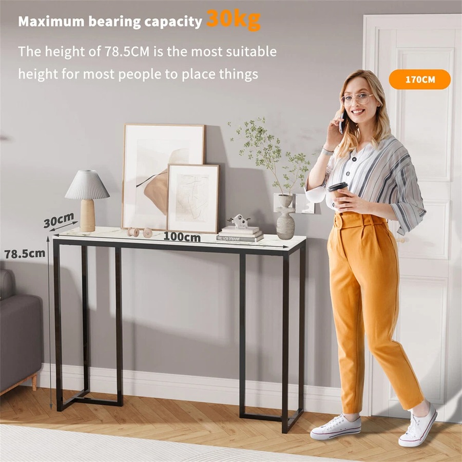 Fin Elegant White Marble Console Counter Table High Desk Pub Bar Table Scrach-Proof