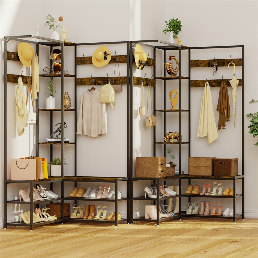 Fin Extra Large Corner Hall Tree With Shoe Rack Storage Bench Display Open Shelves