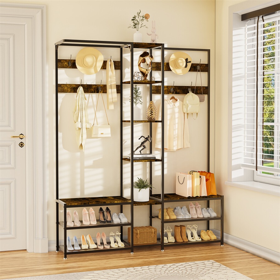 Fin Extra Large Corner Hall Tree With Shoe Rack Storage Bench Display Open Shelves