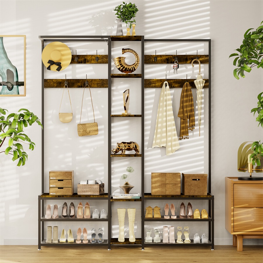 Fin Extra Large Corner Hall Tree With Shoe Rack Storage Bench Display Open Shelves