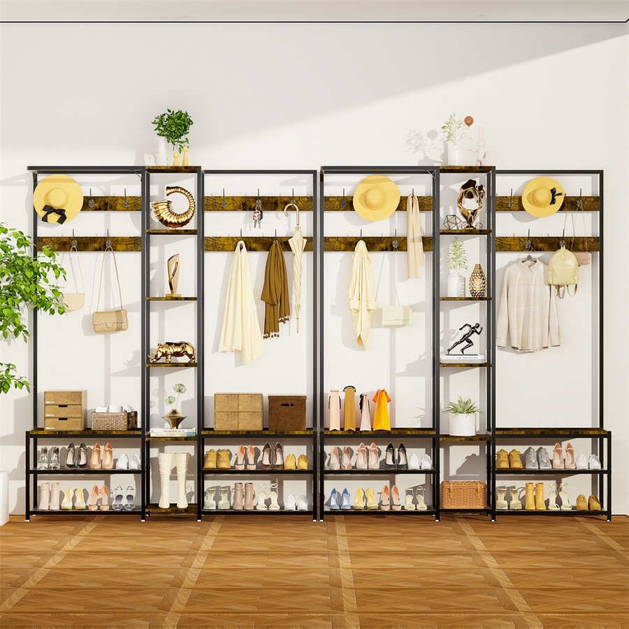 Fin Extra Large Corner Hall Tree With Shoe Rack Storage Bench Display Open Shelves