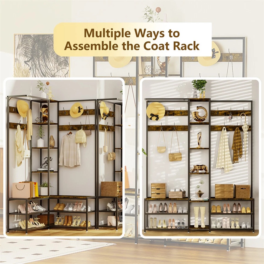 Fin Extra Large Corner Hall Tree With Shoe Rack Storage Bench Display Open Shelves