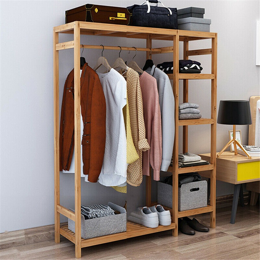 Buy Fin Extra Large Garment Rack Solid Bamboo Clothes Wardrobe Clothing ...