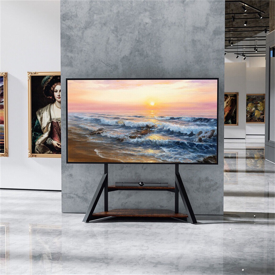 Fin Floor Tv Stand For 65-100 Inch Tv Lcd Led Flat Heavy Duty Tv Mount W/ Wood Shelf