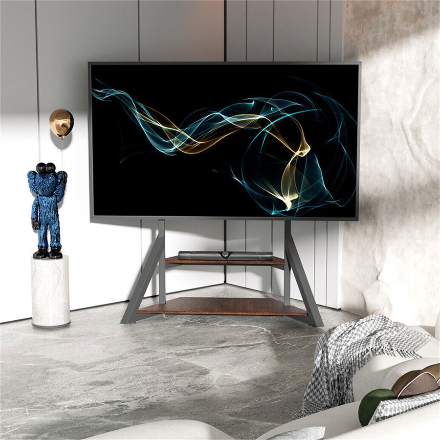 Fin Floor Tv Stand For 65-100 Inch Tv Lcd Led Flat Heavy Duty Tv Mount W/ Wood Shelf