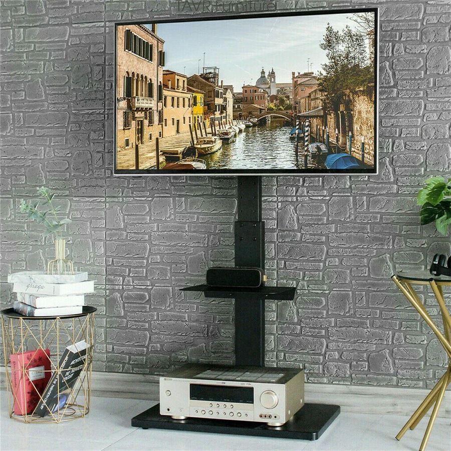 Fin Floor Tv Stand Swivel Mount Bracket Shelf 32 To 65 Inch Height Adjustable