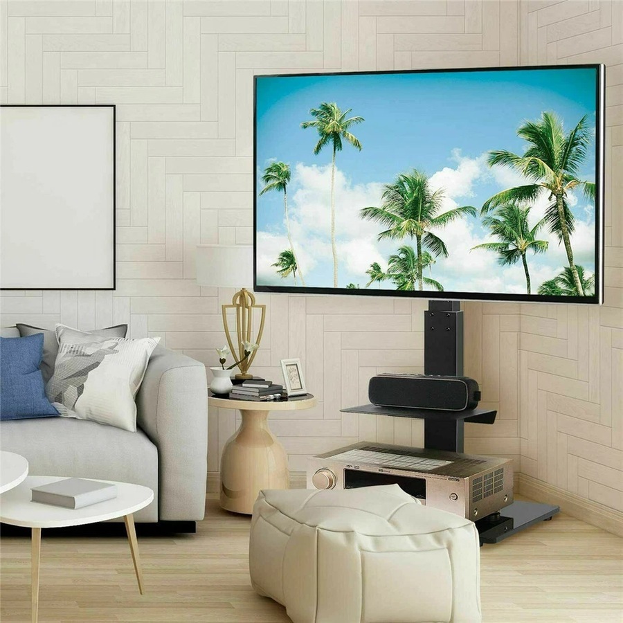 Fin Floor Tv Stand Swivel Mount Bracket Shelf 32 To 65 Inch Height Adjustable