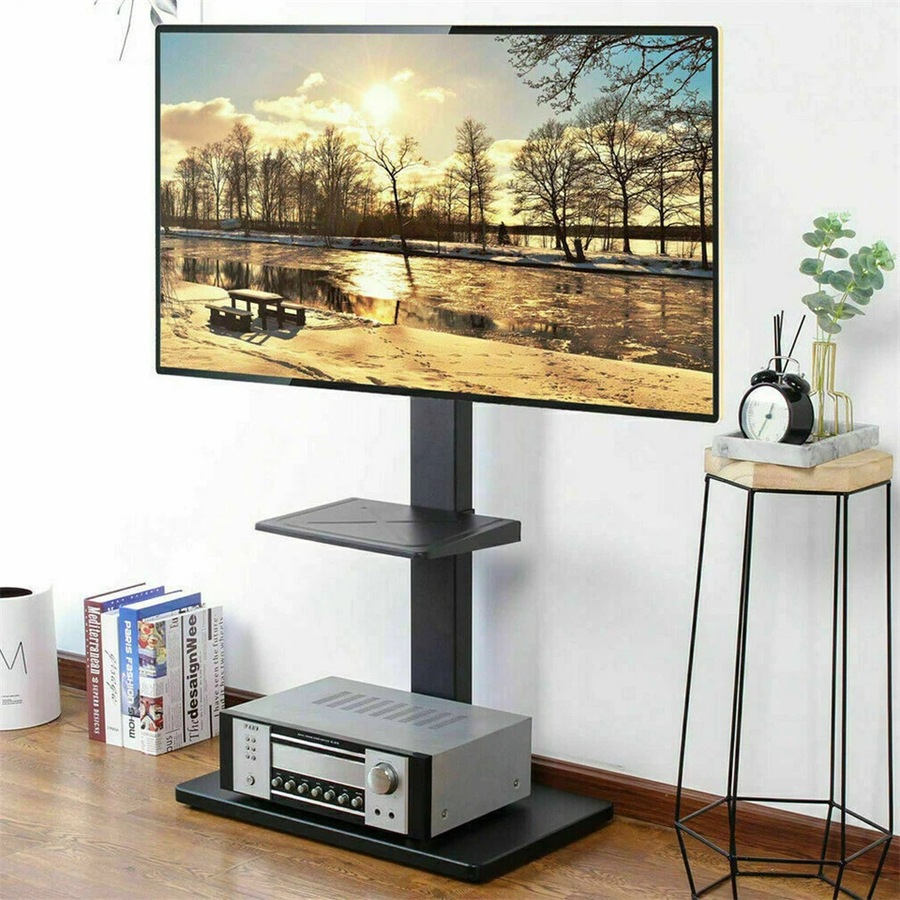 Fin Floor Tv Stand Swivel Mount Bracket Shelf 32 To 65 Inch Height Adjustable