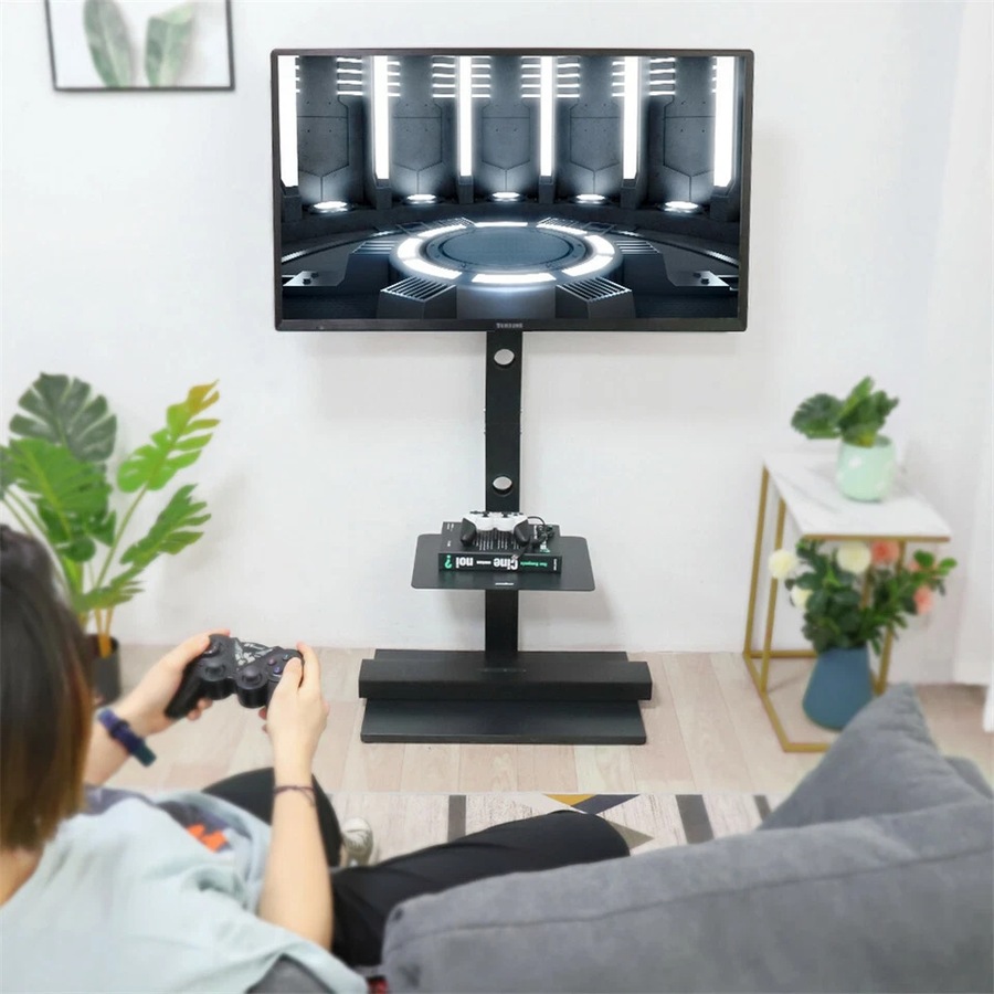 Fin Floor Tv Stand Swivel Mount Bracket Shelf 32 To 65 Inch Height Adjustable