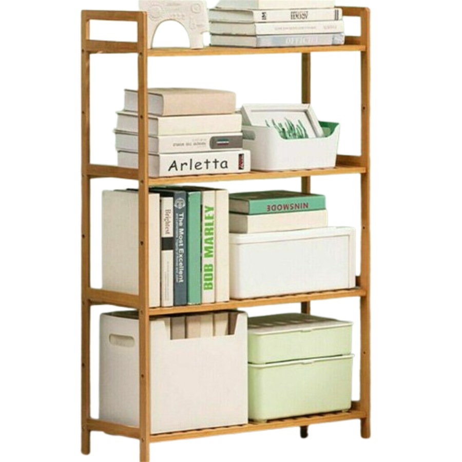 Fin Heavy Duty 4 Tier Bamboo Storage Shelf Organiser Unit Book Flower Plant Stand