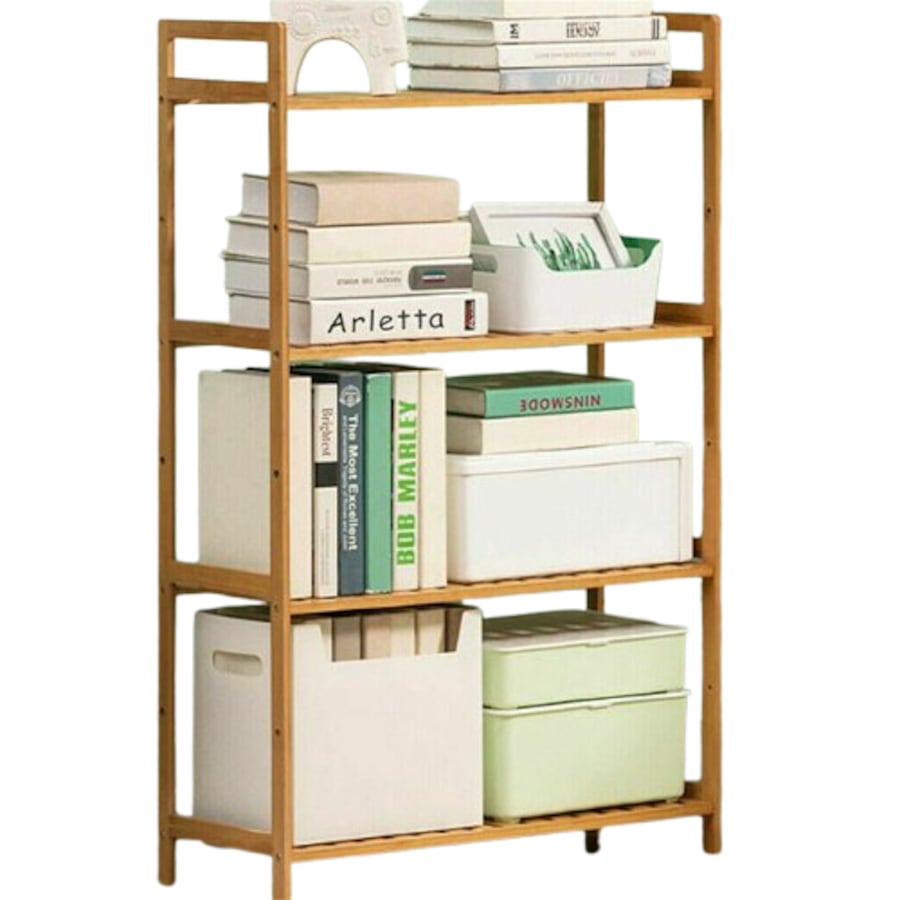 Fin Heavy Duty 4 Tier Bamboo Storage Shelf Organiser Unit Book Flower Plant Stand