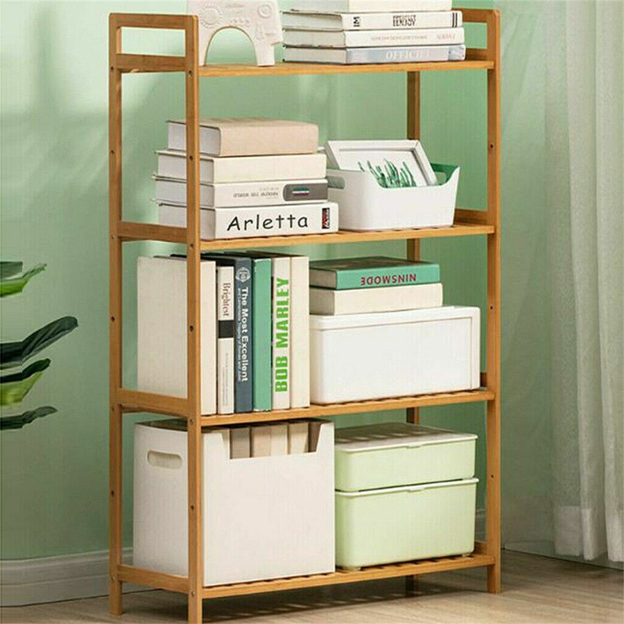 Fin Heavy Duty 4 Tier Bamboo Storage Shelf Organiser Unit Book Flower Plant Stand