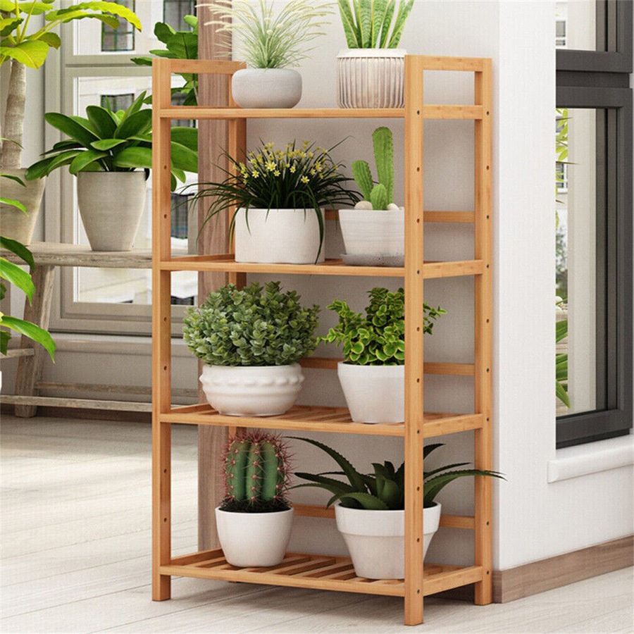 Fin Heavy Duty 4 Tier Bamboo Storage Shelf Organiser Unit Book Flower Plant Stand