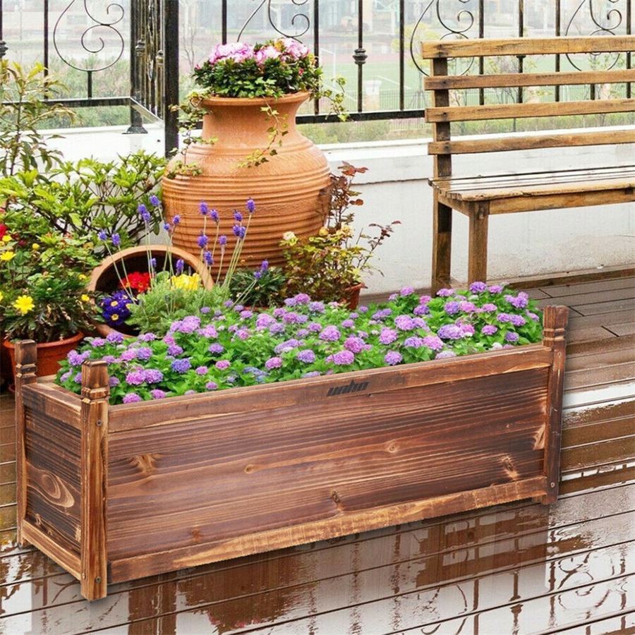 Buy Fin Large 90Cm Long Deep Garden Planter Box Trough Wood Vegetable ...