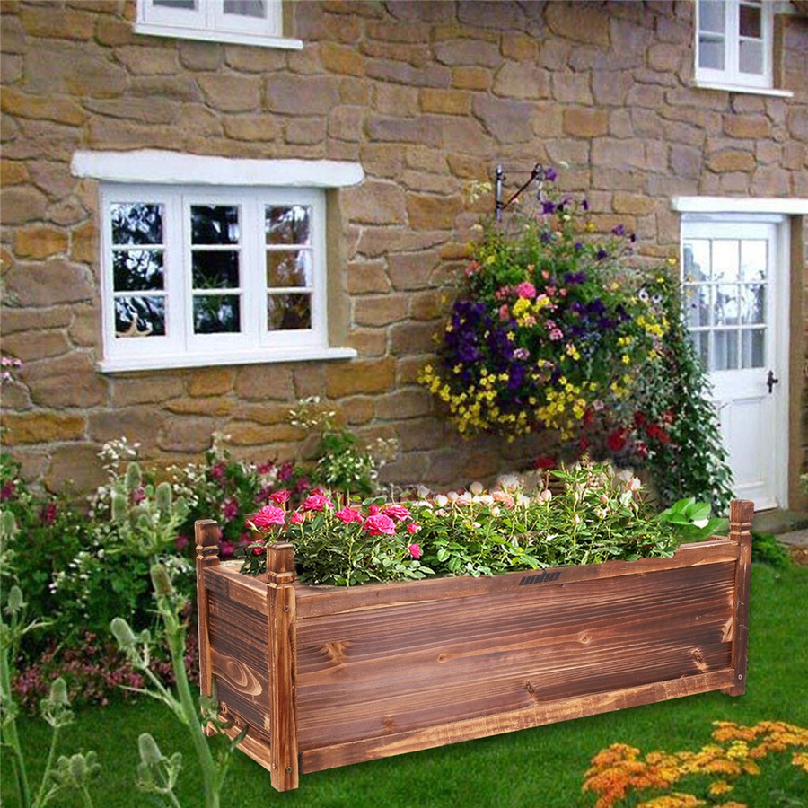 Buy Fin Large 90Cm Long Deep Garden Planter Box Trough Wood Vegetable ...