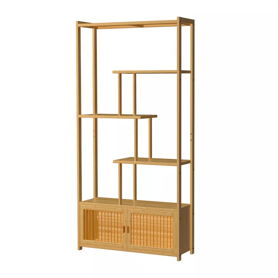 Buy Fin Large Bamboo Storage Rack Natural Wood Cupboard Shelving Unit ...