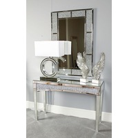 Fin Long Silver Console Table Mirrorred Sofa Table With Crystal Inlay Front And Side