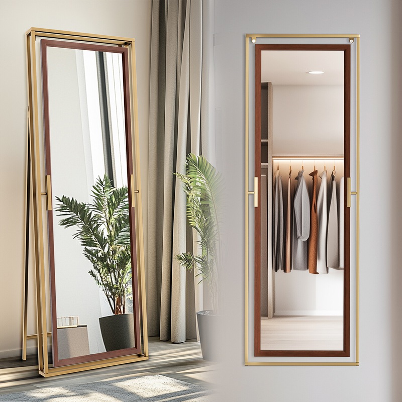 Buy Fin Metal Framed Stand Floor Mirror Tiltable Home Full Length ...