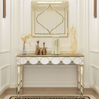Fin Mirrored Console Table Glass Hallway Desk Slim Sofa Side Foyer Table W/ Gold Rim