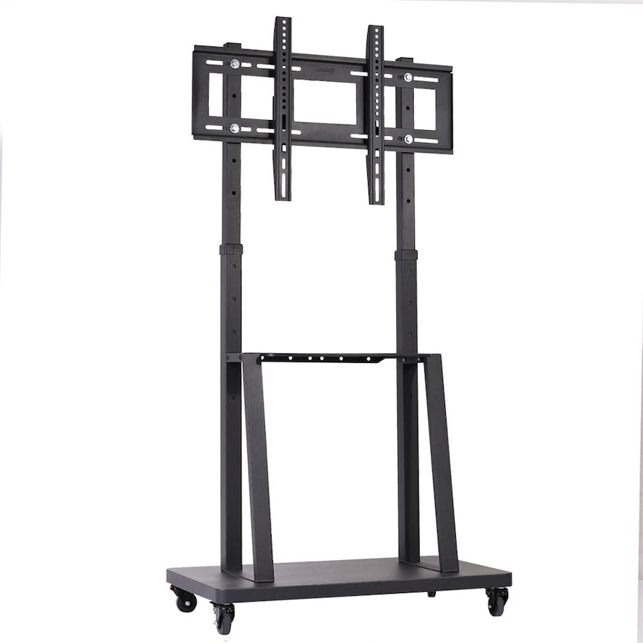 Fin Mobile Tv Cart For 32-100" Height Adjustable Rolling Floor Tv Stand W/ Dual Tray