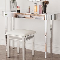 Fin Modern Elliptical Mirrored Console Table Silver Dress Table W/ Sturdy Square Leg