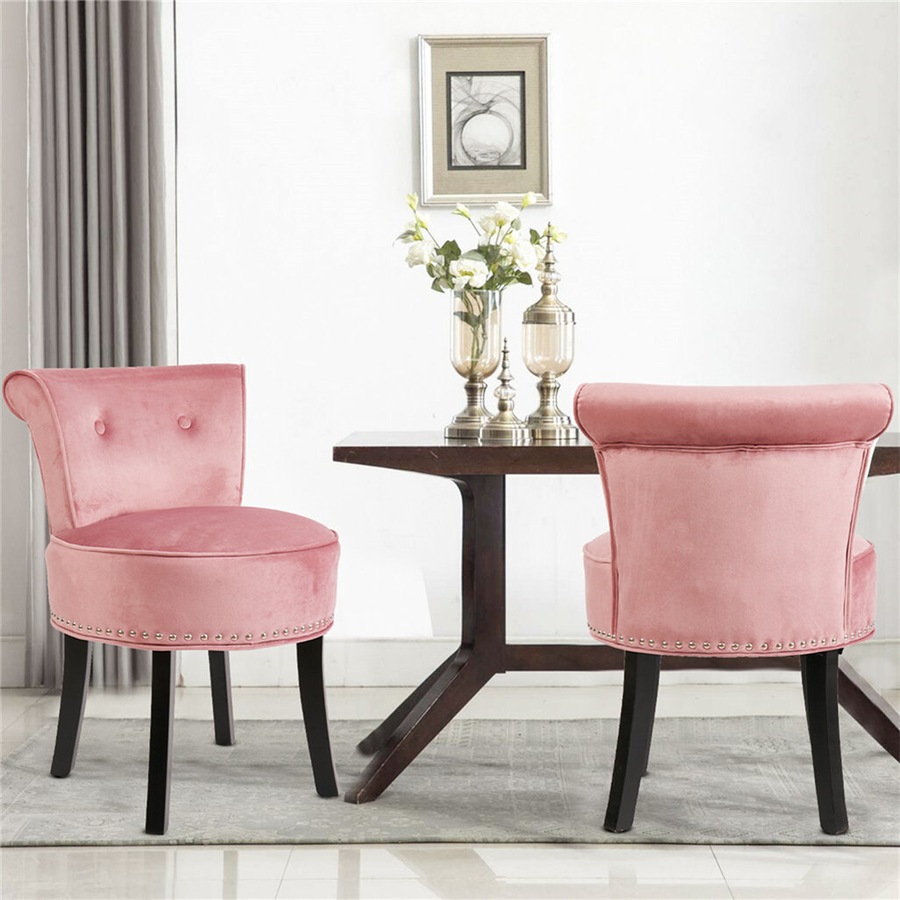 Luxury Velvet Makeup Vanity Stool with Backrest � Dressing Table Chair, Pink