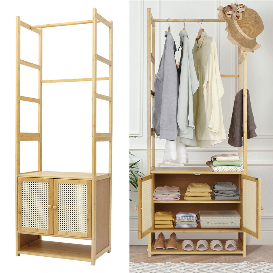 Fin Rustic Large Capacity Wood Garment Rack Hanging Clothing Wardrobe Storage Closet