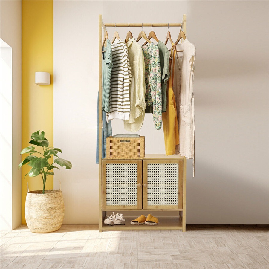 Fin Rustic Large Capacity Wood Garment Rack Hanging Clothing Wardrobe Storage Closet