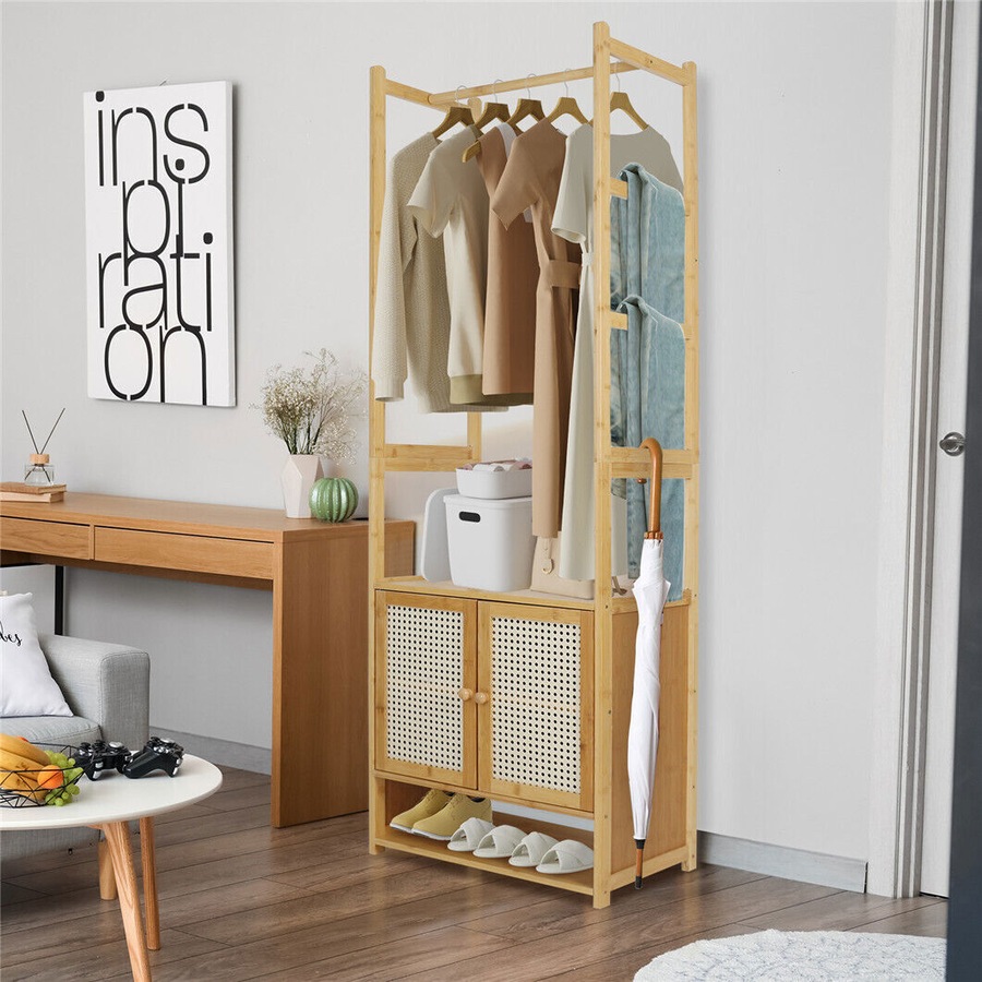 Fin Rustic Large Capacity Wood Garment Rack Hanging Clothing Wardrobe Storage Closet