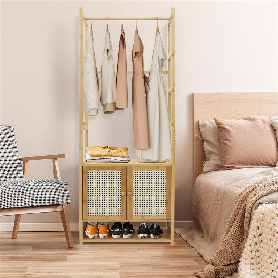 Fin Rustic Large Capacity Wood Garment Rack Hanging Clothing Wardrobe Storage Closet