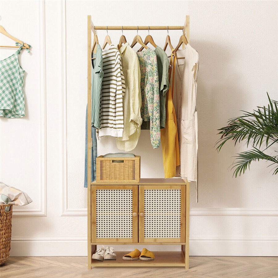 Fin Rustic Large Capacity Wood Garment Rack Hanging Clothing Wardrobe Storage Closet