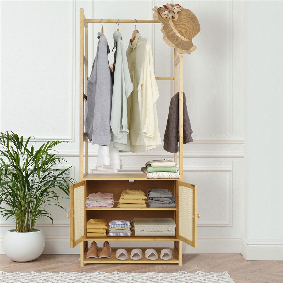 Fin Rustic Large Capacity Wood Garment Rack Hanging Clothing Wardrobe Storage Closet