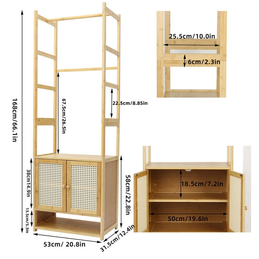 Fin Rustic Large Capacity Wood Garment Rack Hanging Clothing Wardrobe Storage Closet