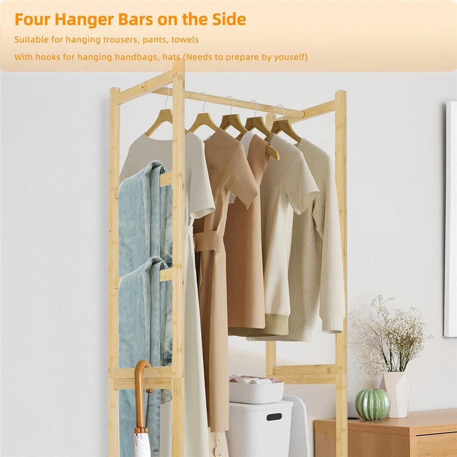 Fin Rustic Large Capacity Wood Garment Rack Hanging Clothing Wardrobe Storage Closet