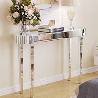 Fin Silver Mirrored Console Table Oval Makeup Table Sofa Behind Table Living Room