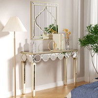 Fin Sleek Extra Long Mirrored Console Table For Entryway Living Room 4 Elegant Legs
